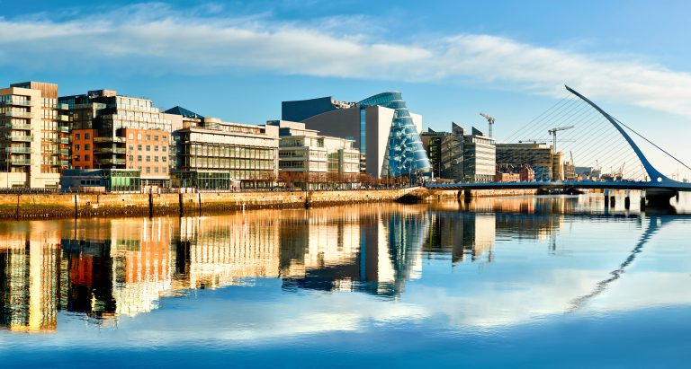 Modern,Buildings,And,Offices,On,Liffey,River,In,Dublin,On